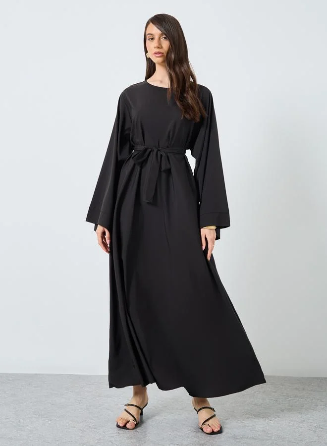 تايك تو Take Two Solid Long Sleeve Belted Abaya