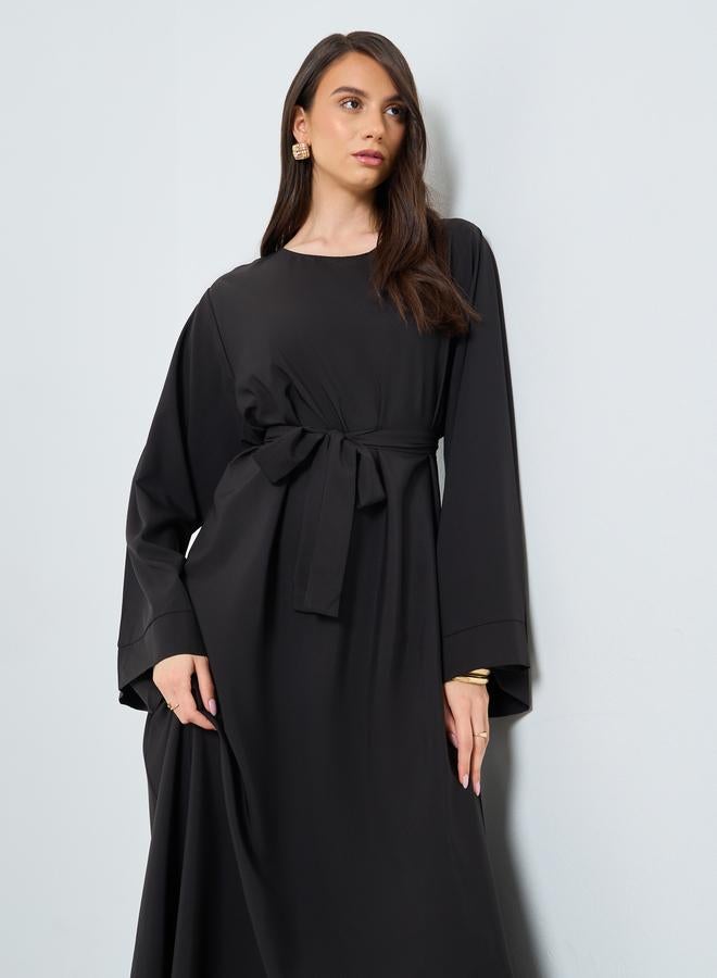 Take Two Solid Long Sleeve Belted Abaya - Image 3