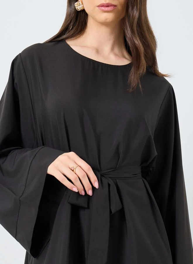تايك تو Take Two Solid Long Sleeve Belted Abaya