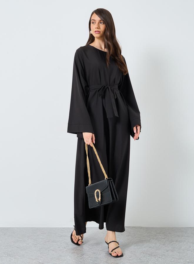 Take Two Solid Long Sleeve Belted Abaya - Image 1