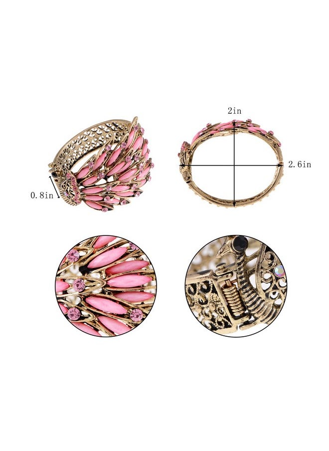 Alilang Womens Antique Golden Tone Peacock Bracelet Bangle With Pink Crystal Gems  - Image 3