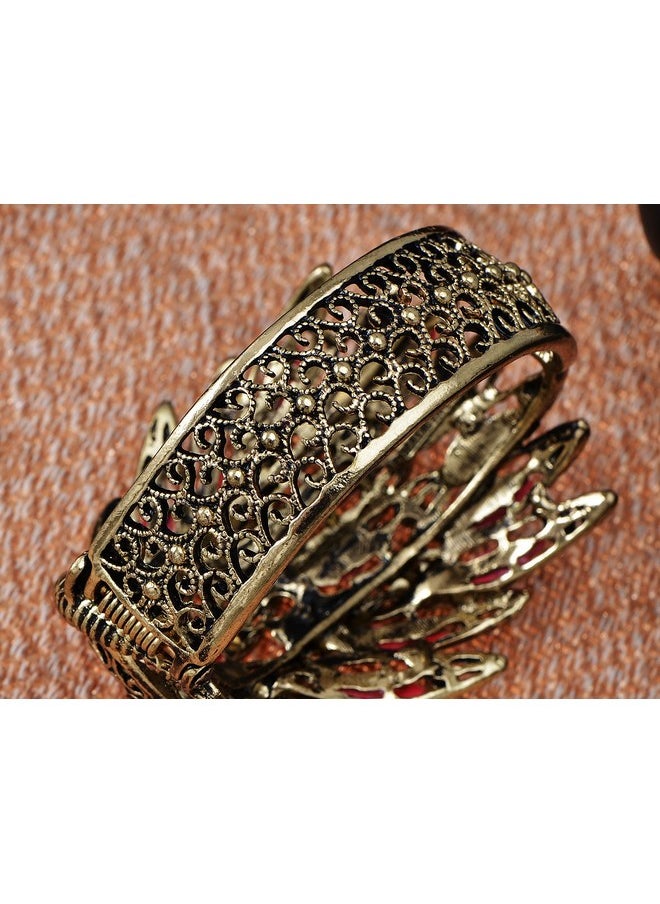 Alilang Womens Antique Golden Tone Peacock Bracelet Bangle With Pink Crystal Gems  - Image 5