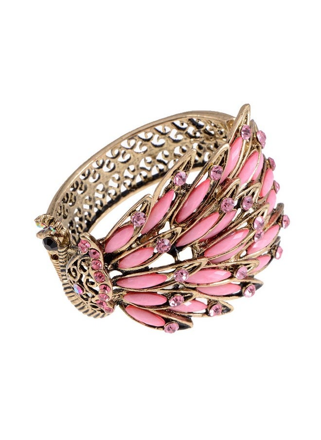 Alilang Womens Antique Golden Tone Peacock Bracelet Bangle With Pink Crystal Gems  - Image 1