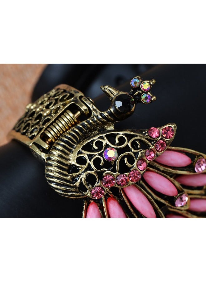 Alilang Womens Antique Golden Tone Peacock Bracelet Bangle With Pink Crystal Gems  - Image 4