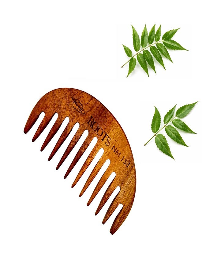 ROOTS Neem Wooden Beard Comb (Small Size) | For Hair Detangling & Dandruff Control | Anti-Static & Frizz Control | For All Hair Types | Length - 3.14 Inches | Model No - NM151 - Image 1