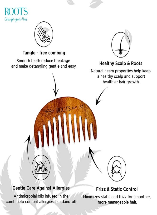 ROOTS Neem Wooden Beard Comb (Small Size) | For Hair Detangling & Dandruff Control | Anti-Static & Frizz Control | For All Hair Types | Length - 3.14 Inches | Model No - NM151 - Image 2