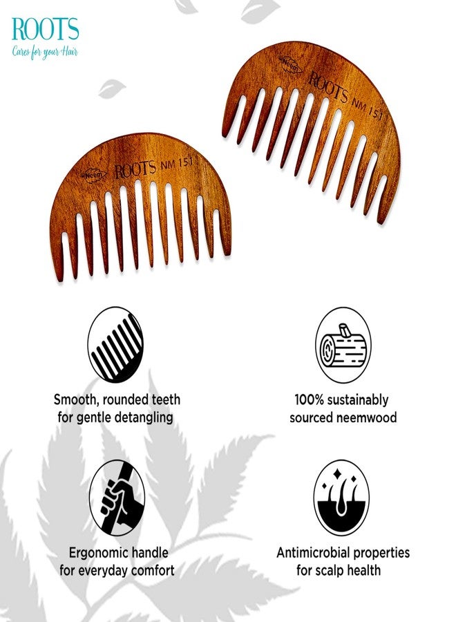 ROOTS Neem Wooden Beard Comb (Small Size) | For Hair Detangling & Dandruff Control | Anti-Static & Frizz Control | For All Hair Types | Length - 3.14 Inches | Model No - NM151 - Image 3