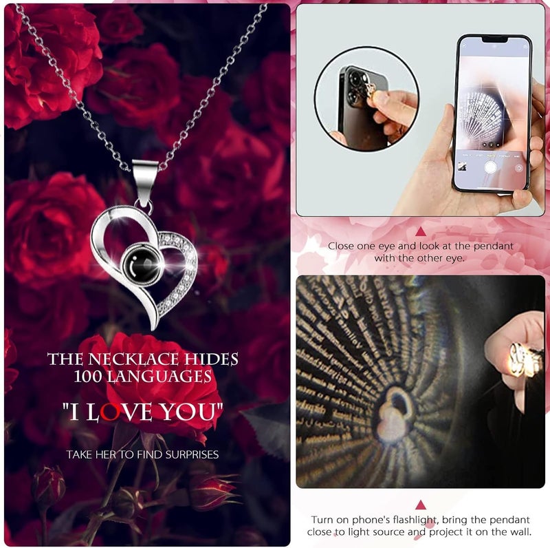 Generic Preserved Red Rose Eternal Rose Heart Necklace Eternal Rose Flowers Gift with I Love You in 100 Languages Romantic Gifts for Women Mom Wife Girlfriend on Anniversary Birthday1PCS  - Image 5