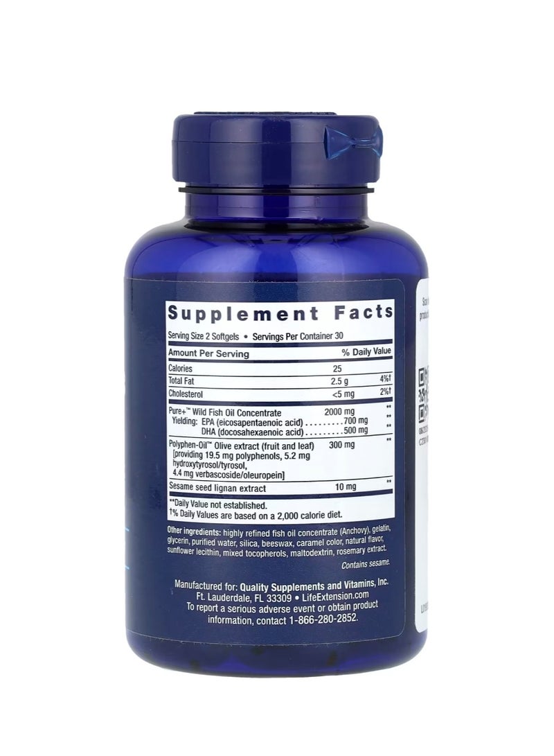 Life Extension Super Omega-3 EPA/DHA Fish Oil Sesame Lignans & Olive Extract 60 Softgels - Image 2