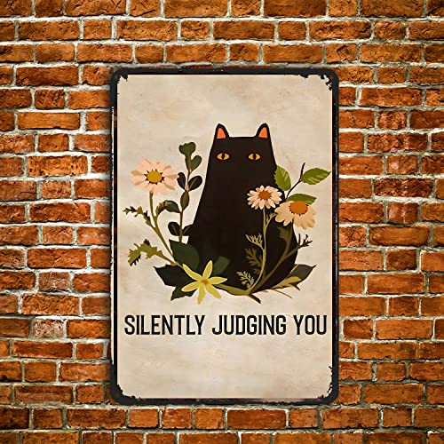 Gnelde Cat Silently Judging Metal Sign Retro Decor Home Kitchen Bar Cafe Club Cave Wall Decor Funny Cat Tin Sign 12 X 8 Inch - Image 3