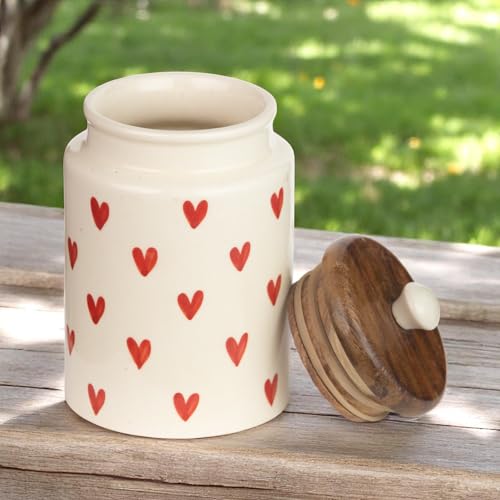 ClayStone Airtight Ceramic Jar - 900ml Each - Wooden Lid - Kitchen Containers for Sugar, Tea, Salt, Pickles, Pulses & More (Red Heart) - Image 2
