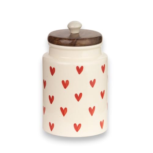 ClayStone Airtight Ceramic Jar - 900ml Each - Wooden Lid - Kitchen Containers for Sugar, Tea, Salt, Pickles, Pulses & More (Red Heart) - Image 3
