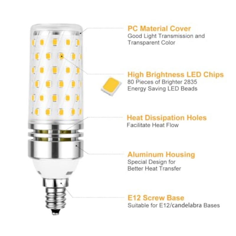 E12 LED candelabra chandelier bulbs for ceiling fan fixtures, ceramic base, warm white 3000K, 16W high brightness 1500 lumen non-dimmable energy saver - Image 4