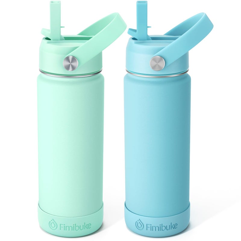 Fimibuke Kids Insulated Water Bottle, 18oz BPA FREE Kids Cup with Straw Double Wall Vacuum Tumbler 18/8 Stainless Steel Leak Proof Toddler Water Bottle for School Boys Girls (2 Pack,Underwater World) - Image 1