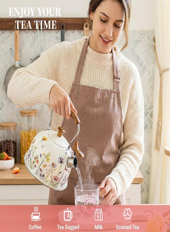 Beruyu Tea Kettle for Stove Top, 2.7 Quart Whistling Kettle with Floral Pattern for Boiling Water Coffee or Milk, Stainless Steel Tea Pots with Wood Pattern Folding Handle, Work for All Stovetops - Image 5