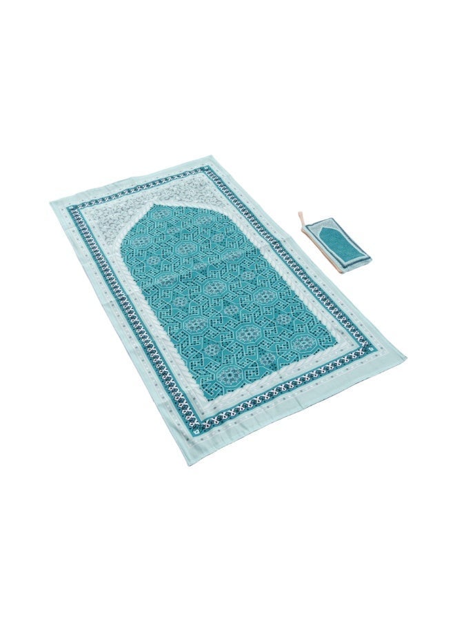 Ultra-Soft Printed Travel Prayer Mat with Zipper Pouch, Lightweight Foldable Islamic Rug - Image 1
