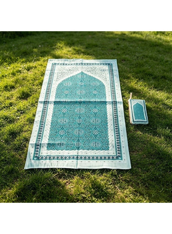 Ultra-Soft Printed Travel Prayer Mat with Zipper Pouch, Lightweight Foldable Islamic Rug - Image 4