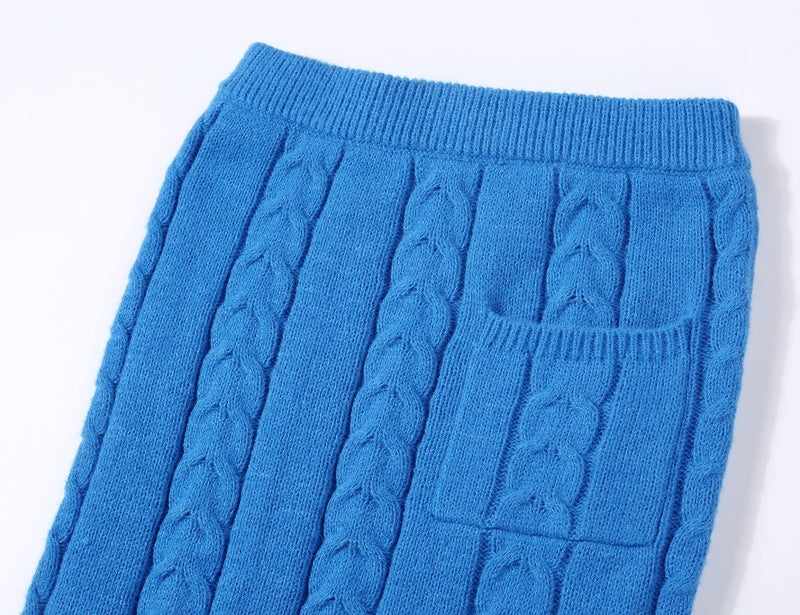 CHARTOU Women's Winter Chunky Cable Knit Long Skirt 2 Piece Outfit Sweater Sets (X-Small, Bright Blue) - Image 5