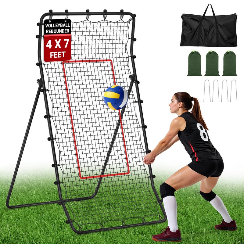 Aukivon 7x4 Ft Volleyball Rebounder Net, Adjustable Volleyball Net with Steel Frame, HDPE Net, Portable Volleyball Practice Net - Image 1