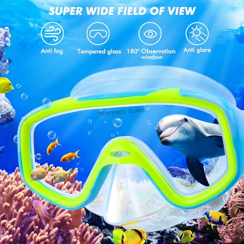 KUYOU Kids Snorkel Set, Children Anti-Fog Diving Mask Swimming Goggles Full Dry Top Snorkel Equipment Snorkeling Packages Swimming Gear for Youth Boys Girls Age 5-10 (Blue Yellow) - Image 2