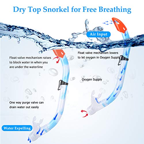KUYOU Kids Snorkel Set, Children Anti-Fog Diving Mask Swimming Goggles Full Dry Top Snorkel Equipment Snorkeling Packages Swimming Gear for Youth Boys Girls Age 5-10 (Blue Yellow) - Image 5