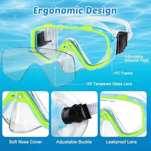 KUYOU Kids Snorkel Set, Children Anti-Fog Diving Mask Swimming Goggles Full Dry Top Snorkel Equipment Snorkeling Packages Swimming Gear for Youth Boys Girls Age 5-10 (Blue Yellow) - Image 3