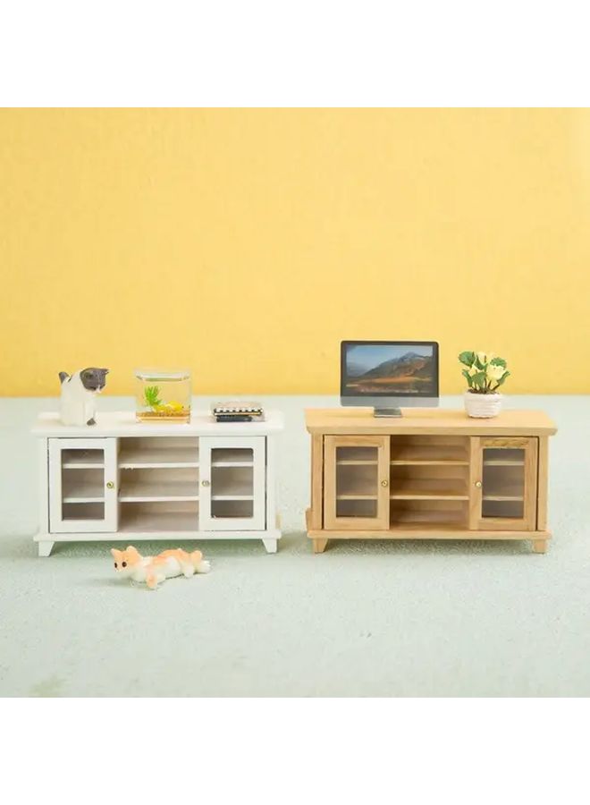 1:12 Scale Wood Color Mini TV Cabinet for Dollhouse Set - Image 4