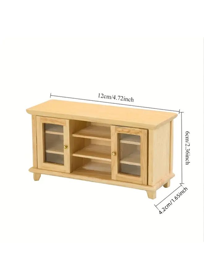 1:12 Scale Wood Color Mini TV Cabinet for Dollhouse Set - Image 2