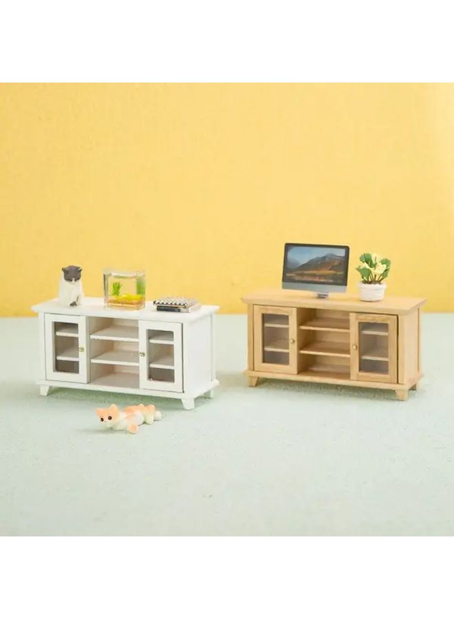 1:12 Scale Wood Color Mini TV Cabinet for Dollhouse Set - Image 3