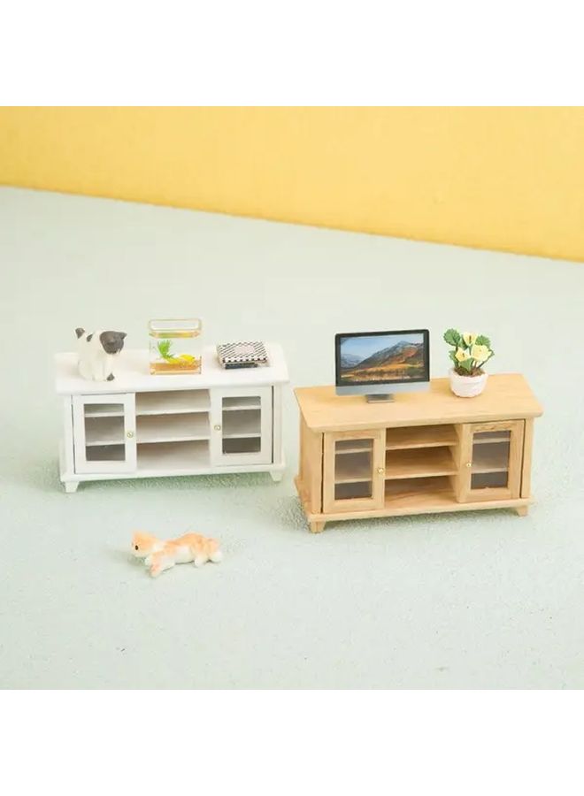 1:12 Scale Wood Color Mini TV Cabinet for Dollhouse Set - Image 1