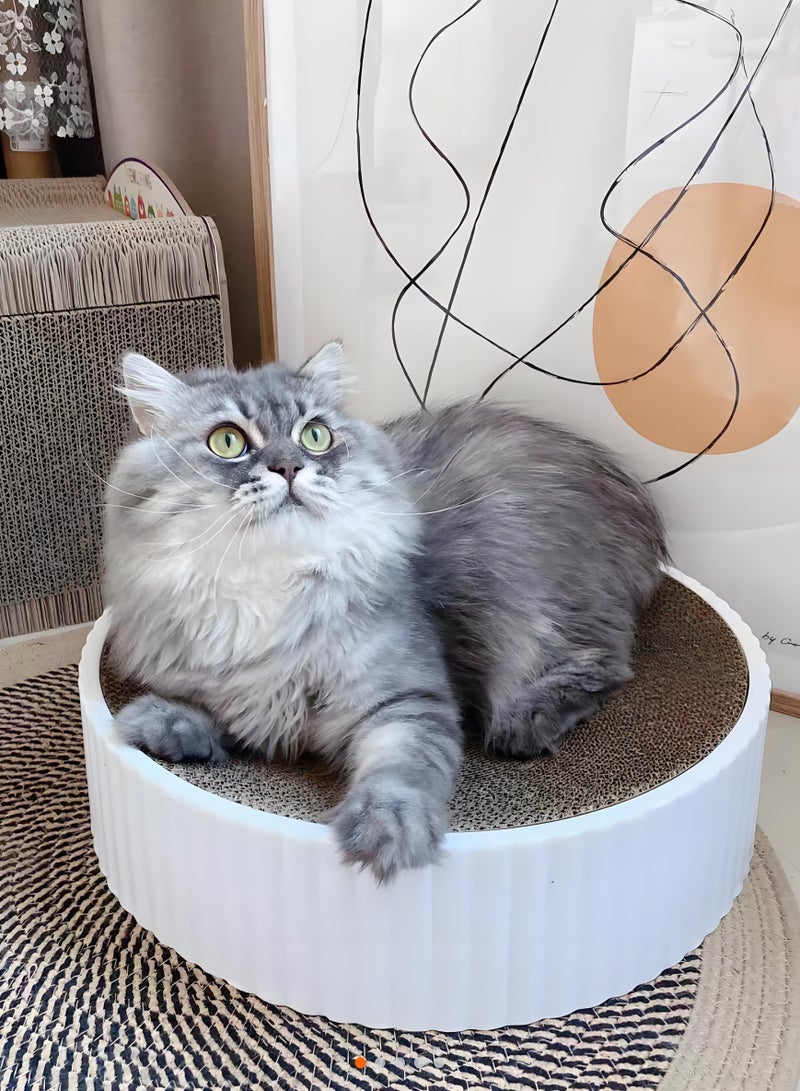 XiuWoo Round Cat Scratcher Board Cat Scratching Board Cat Cardboard Bed Pet Cats Sleeping Bed for Kitty, White  - Image 1