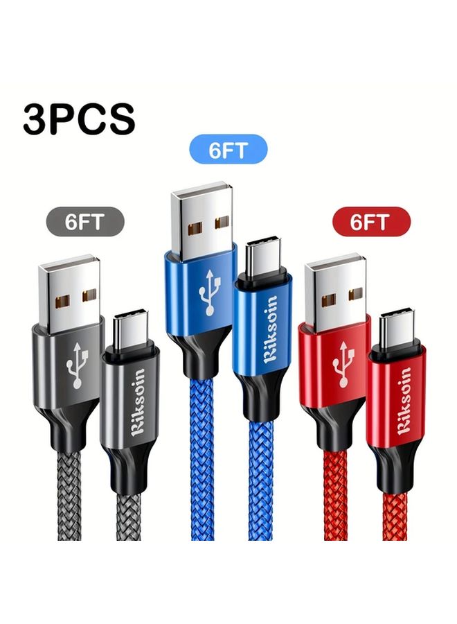كابل USB C بإصدار 3 عبوات، بطول 3 أقدام، شحن سريع 3 أمبير، سلك مضفر بنايلون، شاحن من USB A إلى Type C - Image 5