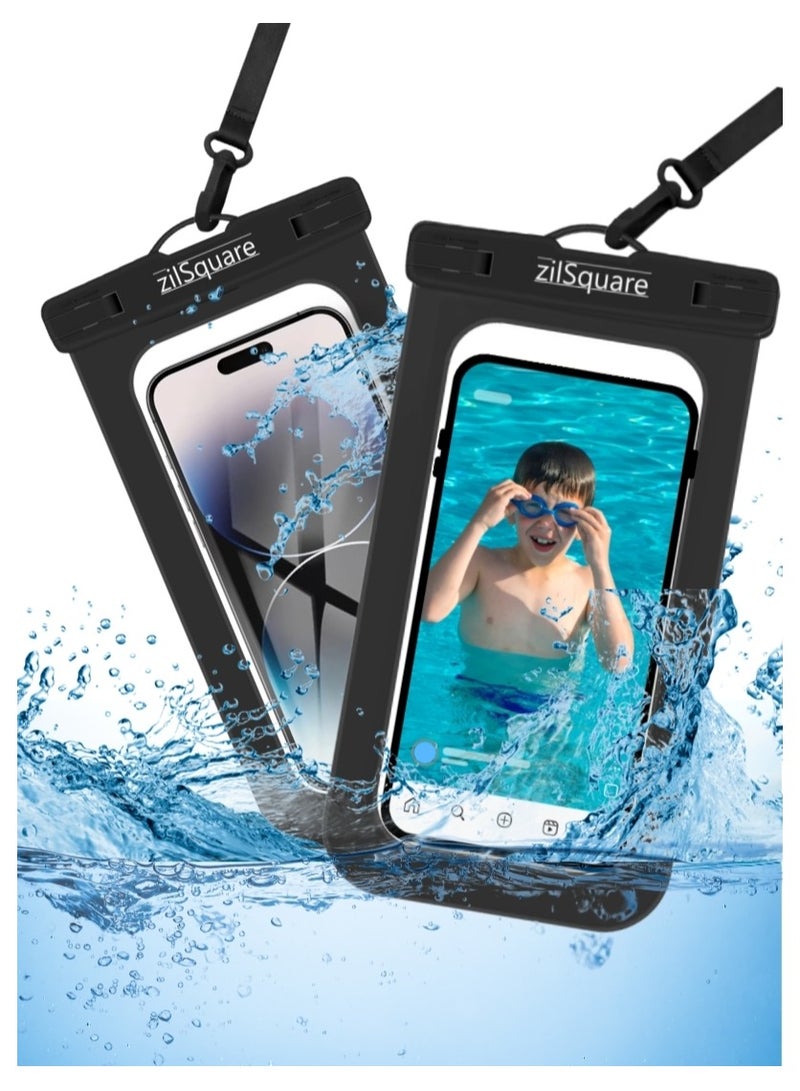زيل سكوير جراب هاتف مقاوم للماء معتمد من IPX8، جراب تحت الماء حتى عمق 30 مترًا مع وظيفة شاشة تعمل باللمس وحبل - حقيبة جافة عالمية تناسب الهواتف التي يصل حجمها إلى 7.2 بوصة - متوافق مع iPhone 16/15/14/13 Pro Max وSamsung S24/S23 Ultra - عبوة من قطعتين - Image 1