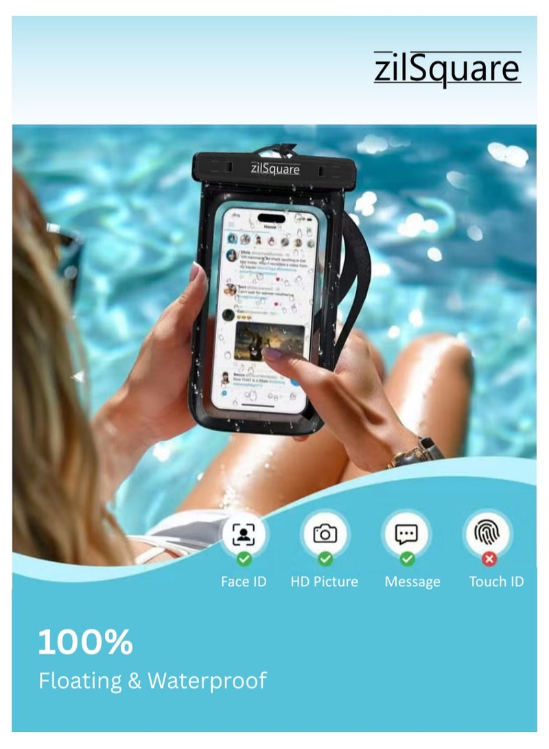 زيل سكوير جراب هاتف مقاوم للماء معتمد من IPX8، جراب تحت الماء حتى عمق 30 مترًا مع وظيفة شاشة تعمل باللمس وحبل - حقيبة جافة عالمية تناسب الهواتف التي يصل حجمها إلى 7.2 بوصة - متوافق مع iPhone 16/15/14/13 Pro Max وSamsung S24/S23 Ultra - عبوة من قطعتين - Image 2