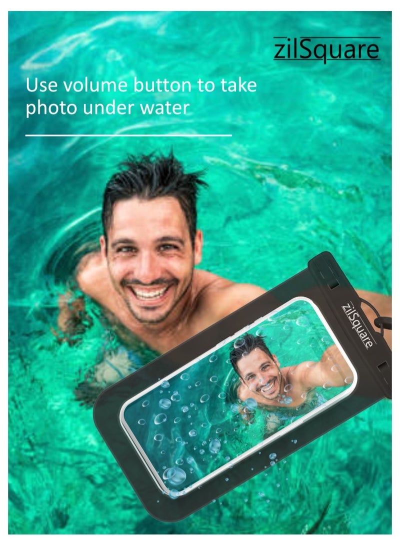 زيل سكوير جراب هاتف مقاوم للماء معتمد من IPX8، جراب تحت الماء حتى عمق 30 مترًا مع وظيفة شاشة تعمل باللمس وحبل - حقيبة جافة عالمية تناسب الهواتف التي يصل حجمها إلى 7.2 بوصة - متوافق مع iPhone 16/15/14/13 Pro Max وSamsung S24/S23 Ultra - عبوة من قطعتين - Image 3