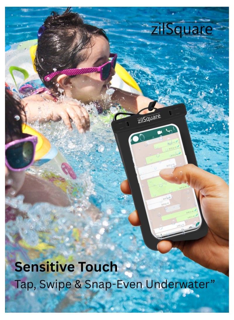 زيل سكوير جراب هاتف مقاوم للماء معتمد من IPX8، جراب تحت الماء حتى عمق 30 مترًا مع وظيفة شاشة تعمل باللمس وحبل - حقيبة جافة عالمية تناسب الهواتف التي يصل حجمها إلى 7.2 بوصة - متوافق مع iPhone 16/15/14/13 Pro Max وSamsung S24/S23 Ultra - عبوة من قطعتين - Image 4