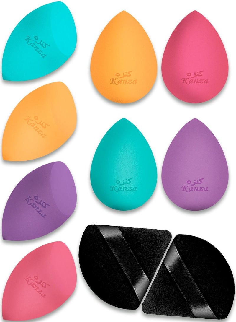 Kanza مجموعة إسفنجات المكياج المكونة من 10 قطع من إسفنجات البودرة المثلثة متعددة الألوان، إسفنجات مكياج خالية من العيوب لتطبيق كريم الأساس السائل والبودرة، مجموعة إسفنجات مكياج فائقة النعومة وخالية من اللاتكس - Image 1