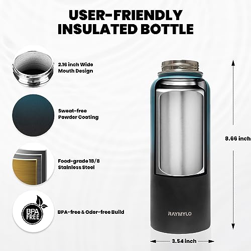 RAYMYLO Insulated Water Bottle 32 oz, Triple Wall Vacuum Stainless Steel (Cold for 48 Hrs, Hot for 24Hrs), Leak Proof & Non-BPA, 32oz Hydro Water Flask with Paracord Handle & Straw Spout Lids - Image 5
