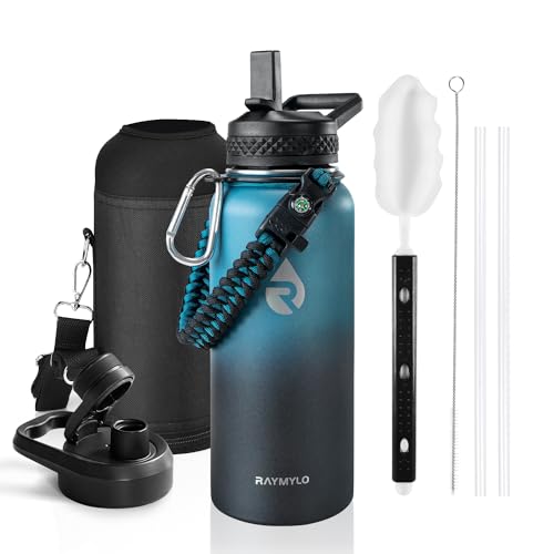 RAYMYLO Insulated Water Bottle 32 oz, Triple Wall Vacuum Stainless Steel (Cold for 48 Hrs, Hot for 24Hrs), Leak Proof & Non-BPA, 32oz Hydro Water Flask with Paracord Handle & Straw Spout Lids - Image 1