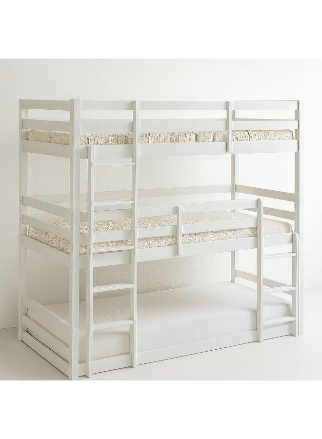 سرير ثلاثي بطابقين، مقاس فردي، أبيض، 90 × 200 سم