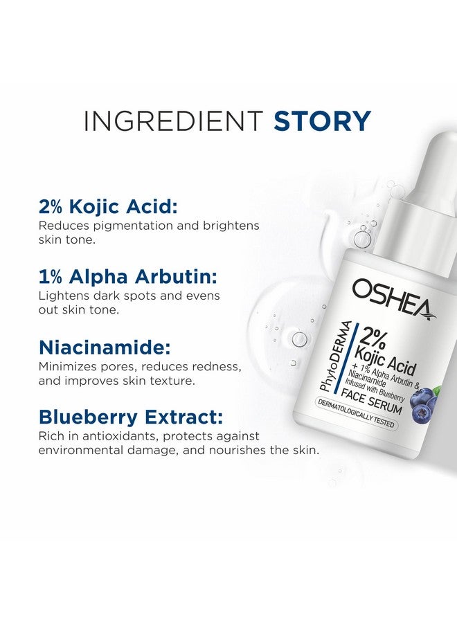 Oshea PhytoDERMA Face Serum for Men & Women 30 ml | 2% Kojic Acid with 1% Alpha Arbutin & Niacinamide | Reduces Dark Spots & Fine Lines | Infused with Blueberry Extract - Image 2