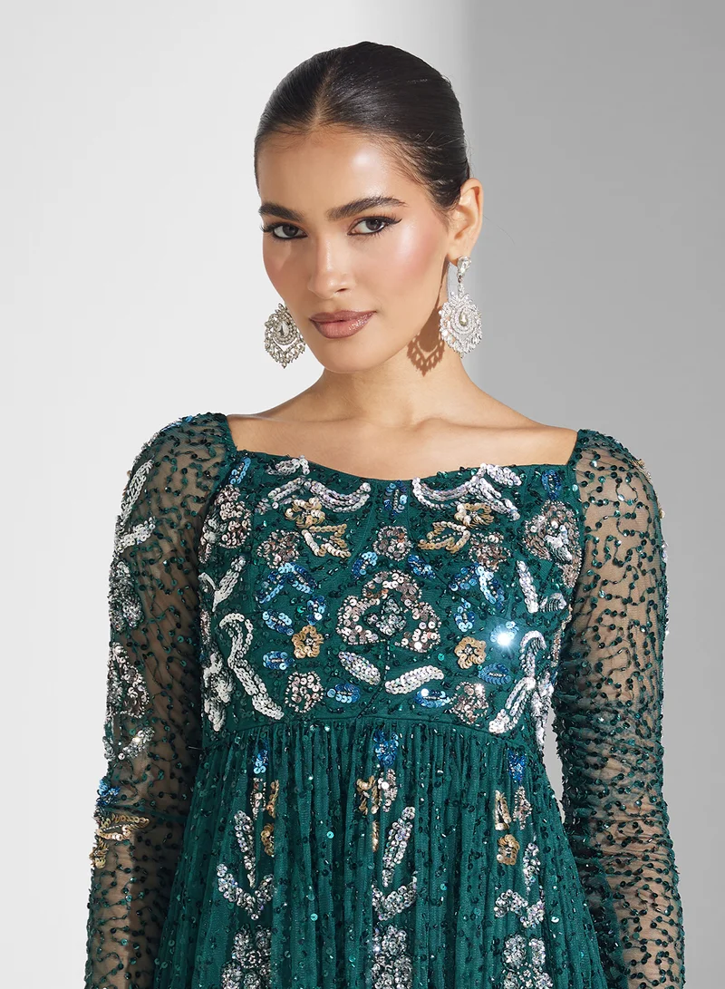 Frock and Frill Embroidered Evening Dress