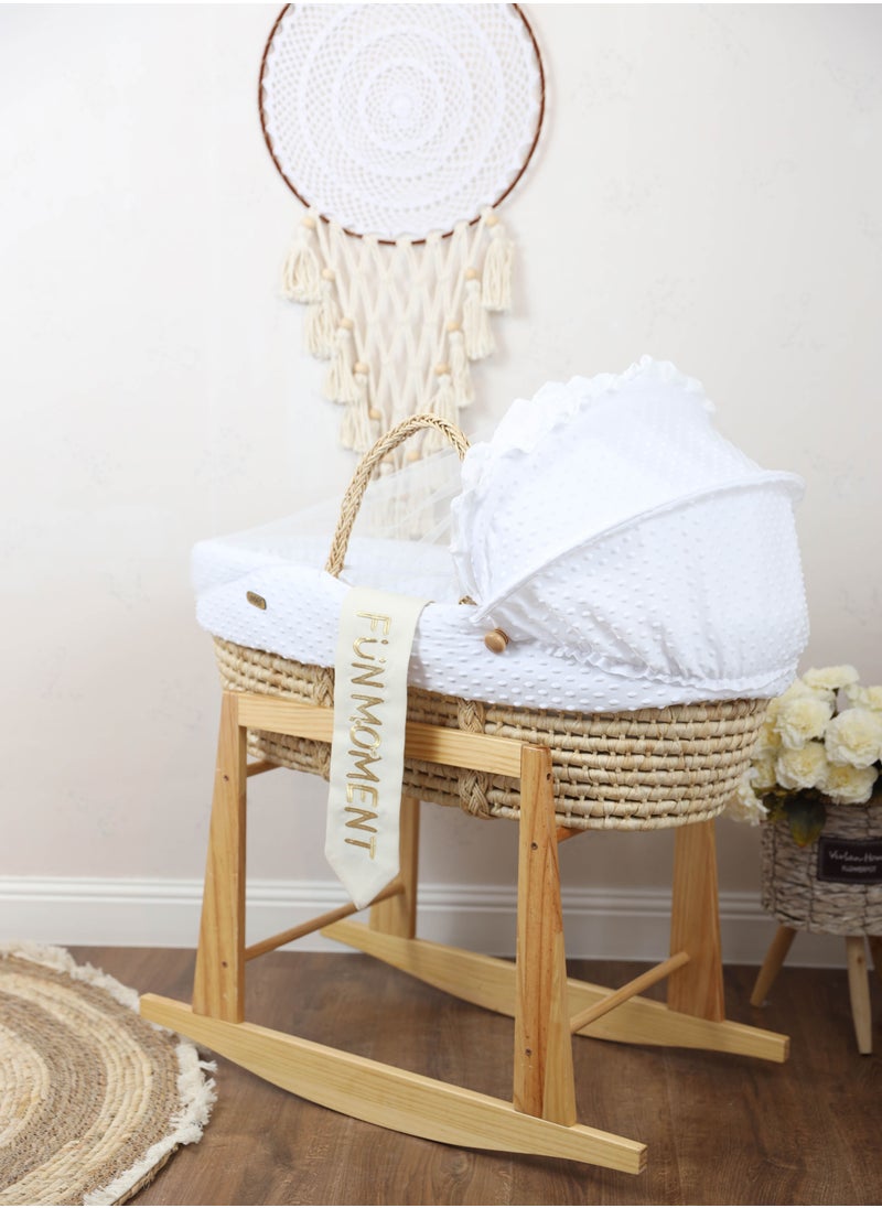 FUN MOMENT - Portable Baby Moses Basket Cot With Durable Rocking Stand (white) - Image 1