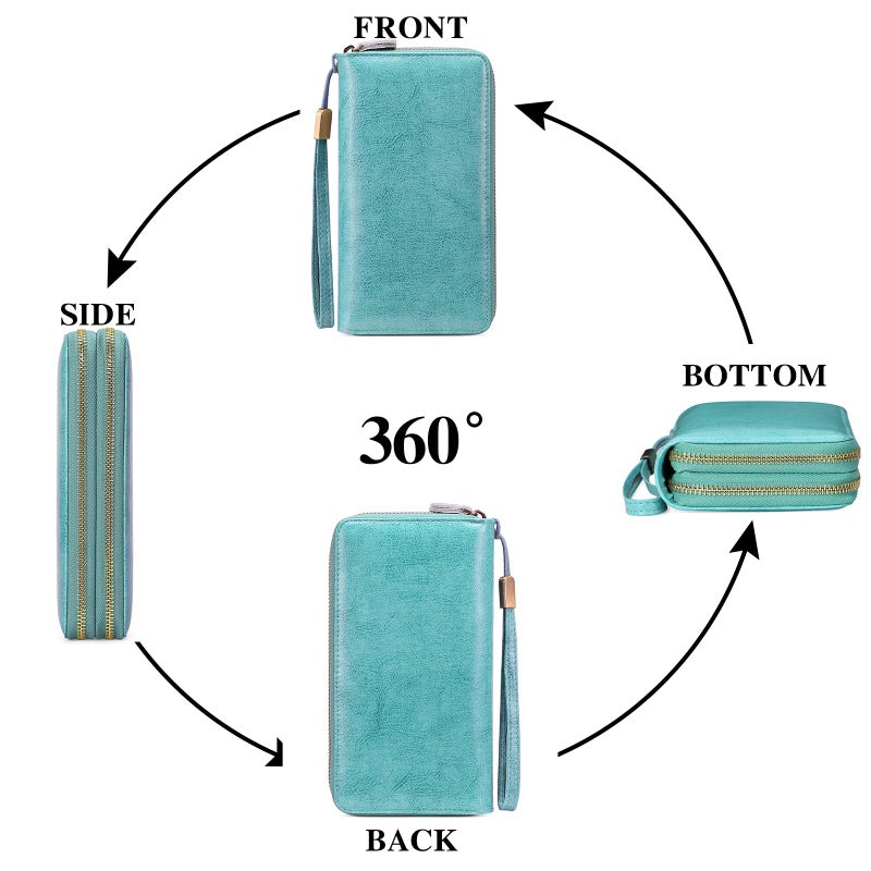 SENDEFN Leather Women Wallet RFID Blocking Zipper Around Phone Holder Clutch Wristlet Large Capacity - Image 4