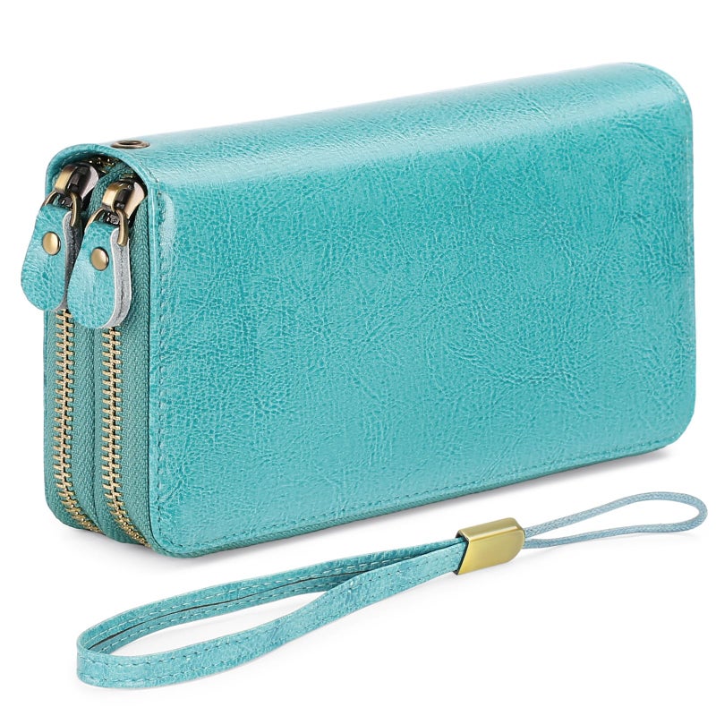 SENDEFN Leather Women Wallet RFID Blocking Zipper Around Phone Holder Clutch Wristlet Large Capacity - Image 1