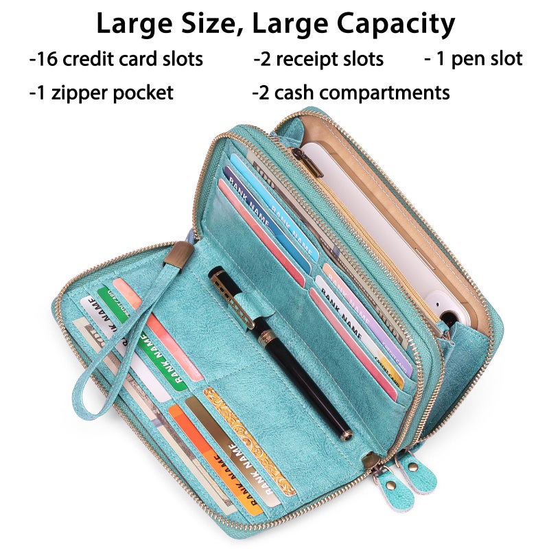 SENDEFN Leather Women Wallet RFID Blocking Zipper Around Phone Holder Clutch Wristlet Large Capacity - Image 2