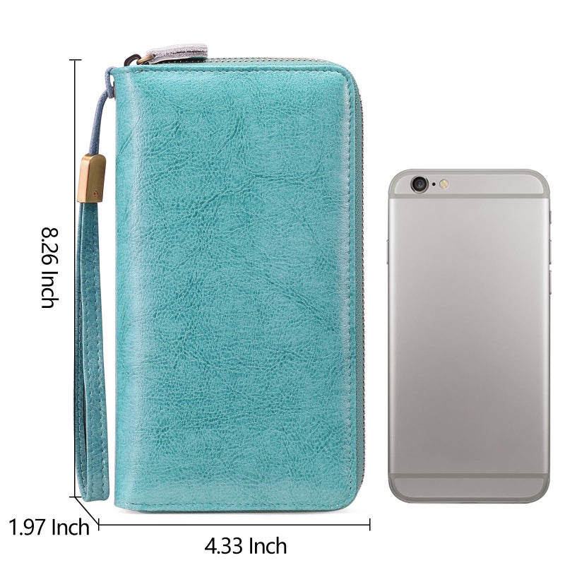 SENDEFN Leather Women Wallet RFID Blocking Zipper Around Phone Holder Clutch Wristlet Large Capacity - Image 5