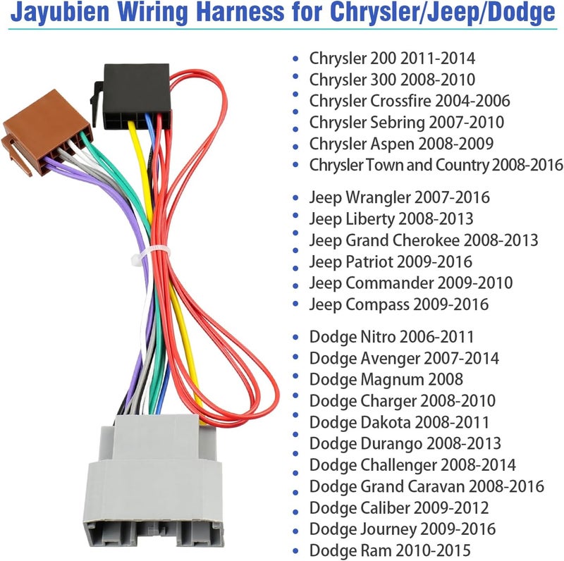 Jayubien 22Pin Radio Wire Harness Replacement for Chrysler Dodge Jeep Stereo Adapter 2008-2016 - Image 3