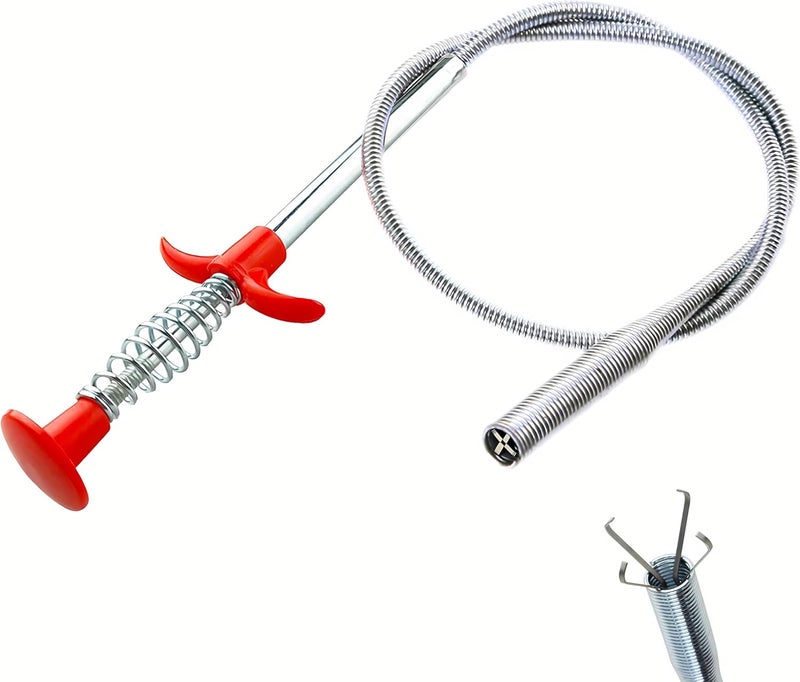 Domejo Drain Snake, Drain Clog Remover - Gutter Cleaning Tools Drain Cleaner for Toilet Sewer Shower Kitchen Bathroom Tub Clogged Drains Opener Cleaning Tool, Flexible Grabber Claw Pick Up Reacher (30 inch) - Image 1