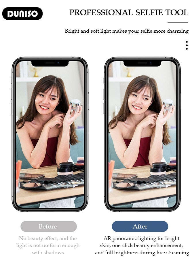 DUNISO Dimmable Full-Screen Photography Video Lighting Fill Light Professional Led Selfie Ring Light with Extendable Tripod Stand and Phone Holder for Video Recording/Makeup/Selfie/YouTube/TikTok/Podcast/Live Streaming  - Image 5